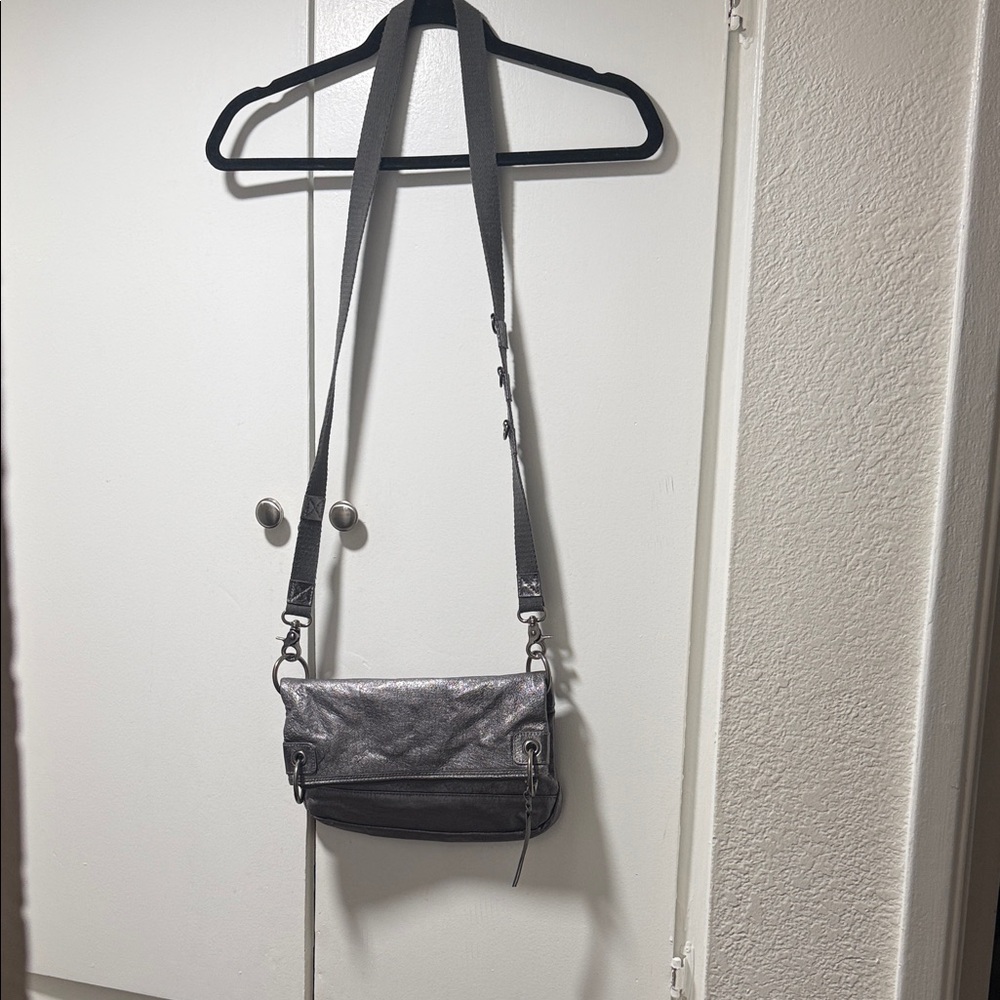 The Sak Metallic Gray Crossbody Bag with Adjustable Strap